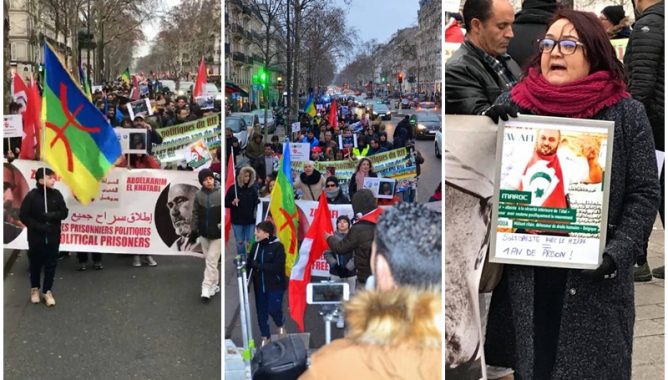 مغاربة يتظاهرون بباريس دعما لمعتقلي الريف طالبوا بالإفراج عنهم ..