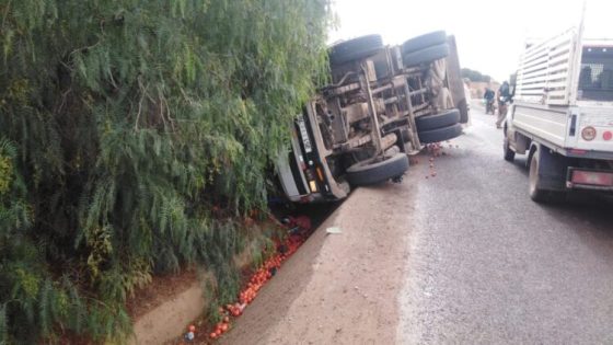 انقلاب شاحنة مُحمّلة بالطماطم بمدخل مدينة زايو يتسبب في خسائر جسيمة..